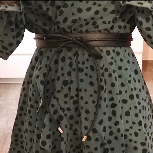 Skinny black boho faux leather waist Obi self tie vegan wrap statement belt - Picture 11 of 15